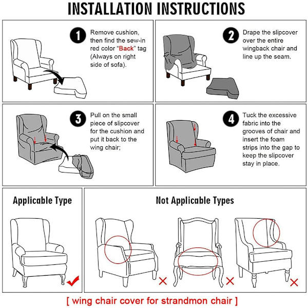 2 st (svart ormbunke) stretch wingback fåtöljöverdrag fåtöljöverdrag