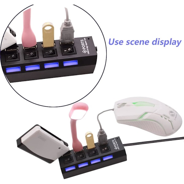 USB 2.0 Hub Multi USB Splitter Hub Använd Strömförsörjningsadapter USB 2.0 Hub