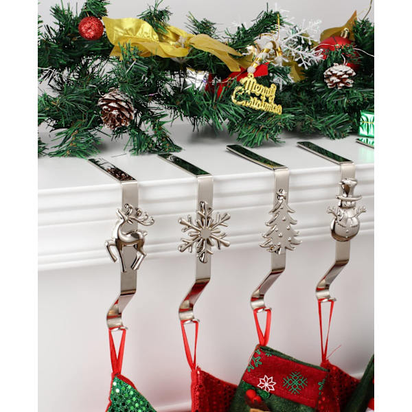 4-pack julstrumpehängare, ren, snöflinga,