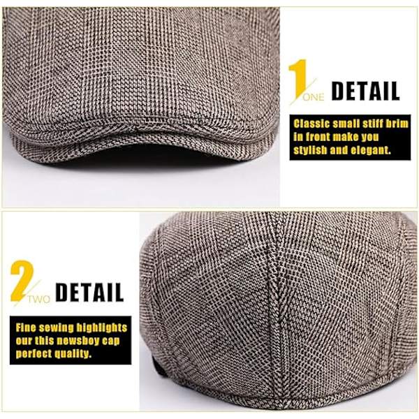 Herre Flat Beret Cap Justerbar Flat Hat Høst Vinter（Coffee-Pla
