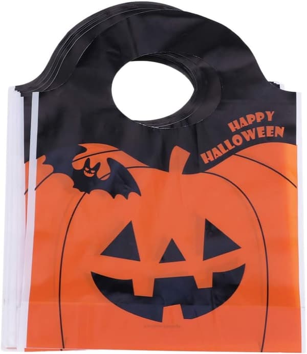 50 st Halloween-godispåsar i plast, pumpa-presentpåsar