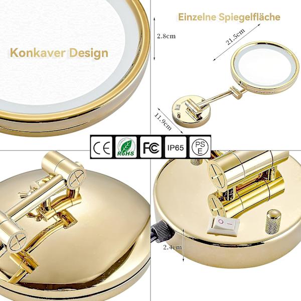 Rundt speil med gullramme, LED-baderomsspeil, baderomsspeil
