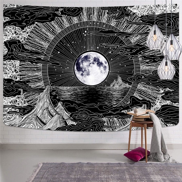 1 stk 130 x 150 cm Vægtapet, psykedelisk, med måne, stjerne og