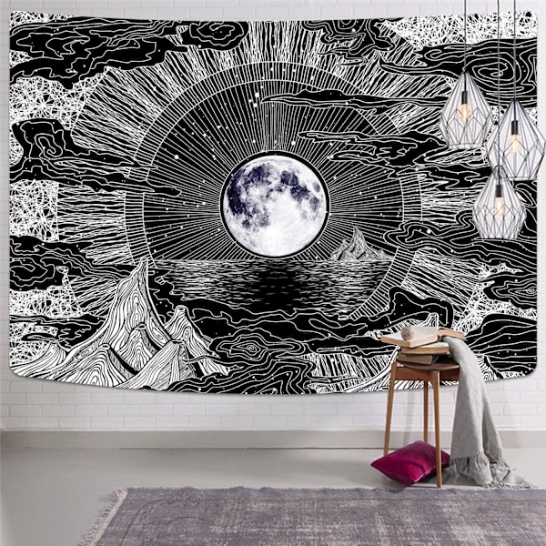 1 stk 130 x 150 cm veggteppe, psykedelisk, med måne, stjerne og