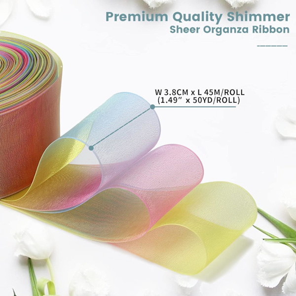 Läpinäkyvä organza-nauha 38mm x 45m, ensiluokkainen glitternauha, sifonki