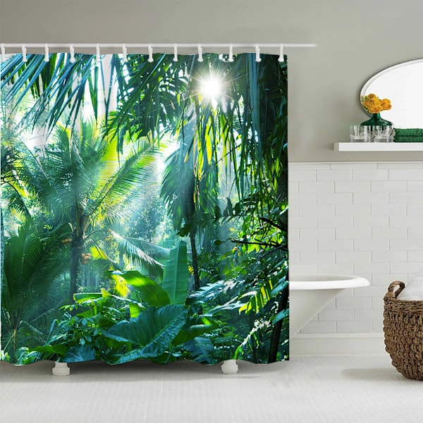 Skogsgrønn dusjforheng 180 * 200cm bananblad tropisk jungel