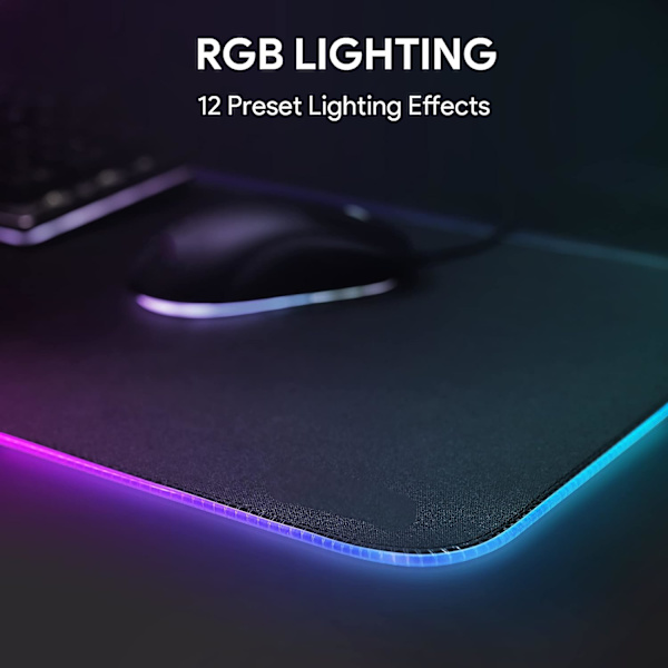 800 x 300 x 4 mm RGB-spillmatte for gaming, 9 LED-farger, 12 lyseffekter