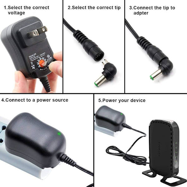 12W Universell nätadapter 3V 4,5V 5V 6V 7,5V 9V och