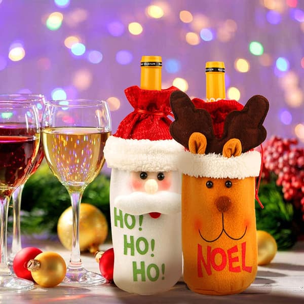 3 st röda vinflaskor i jultomte-design, julklappar vinflaska