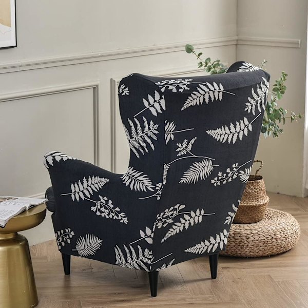 2 st (svart ormbunke) stretch wingback fåtöljöverdrag fåtöljöverdrag