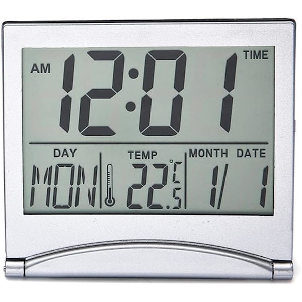 Silver Digital Väckarklocka Skrivbord Temperatur LCD-skärm