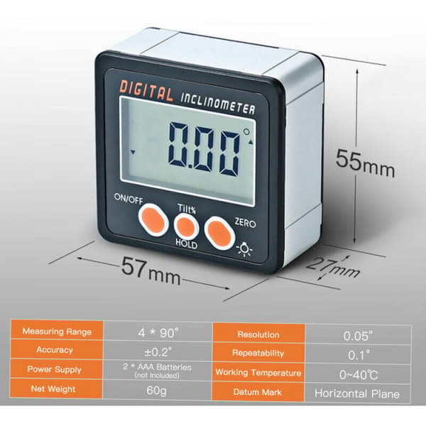 Digitalt vater, 0-360°, magnetisk base