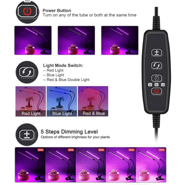 30 LED plantelys, dobbelthovedet plantelys, USB-interface