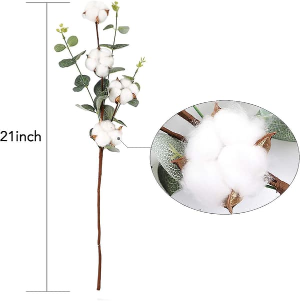 6 bomullsstjälkar, 54 cm bomullsblommor, 4 bomullshuvuden, varje stjälk, e