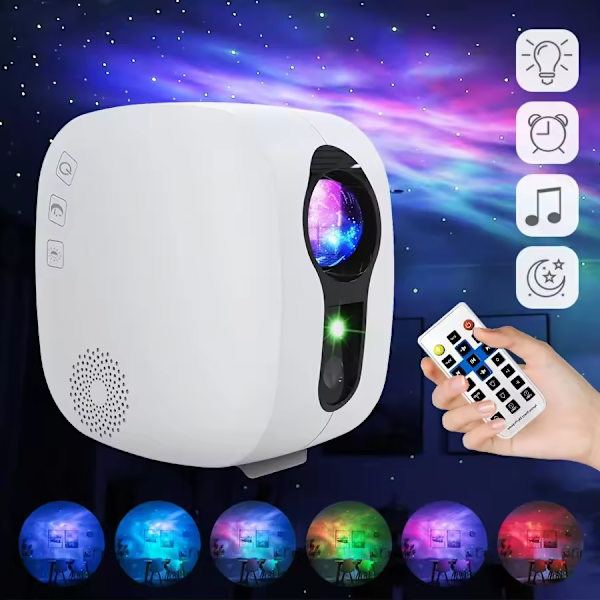 Hvit USB Galaxy Stars Stjernehimmel Projektor Vannbølge Roterende N