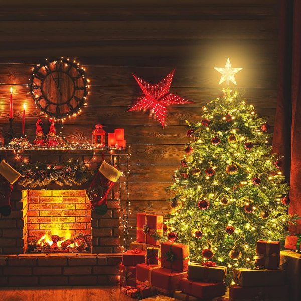 Juletræsstjerne med 10 LED-lys, juletræstopper, Li