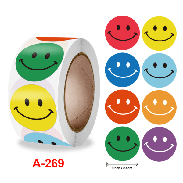 Klistermärke med leende ansikte, 500 klistermärken, handgjorda färgade klistermärken, ba