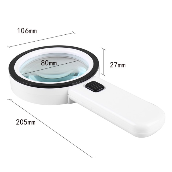 10× Förstoringsglas med 12 LED-lampor, 106 mm storlek, Förvrängningsfritt H