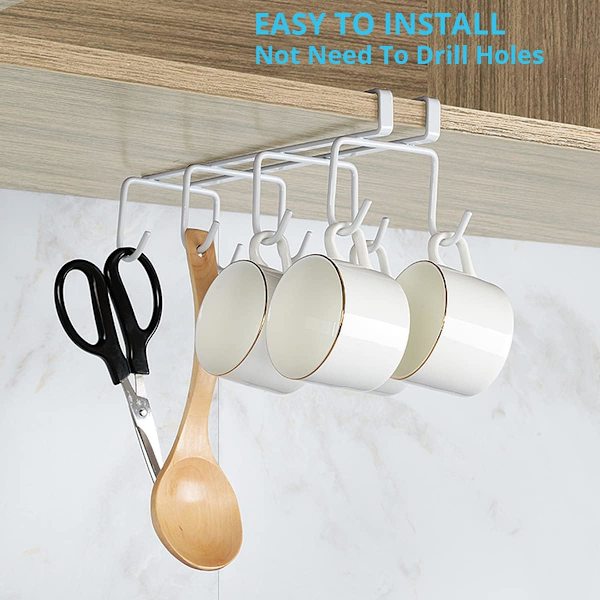 Krus holder 2 stk. Under hylde krus holder Hvid med 8 kroge Under-C