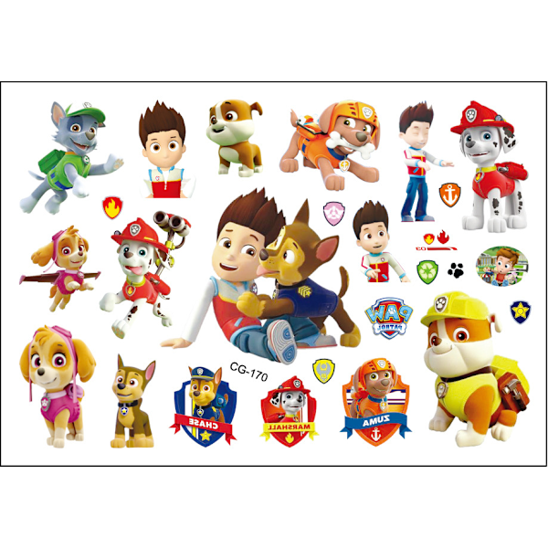 Paw patrulje tatoveringer - 8 ark - Børne tatoveringer multicolor