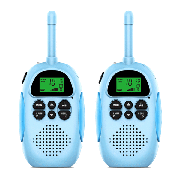2 lyserøde genopladelige børne-walkie-talkies med FM-radio, blin