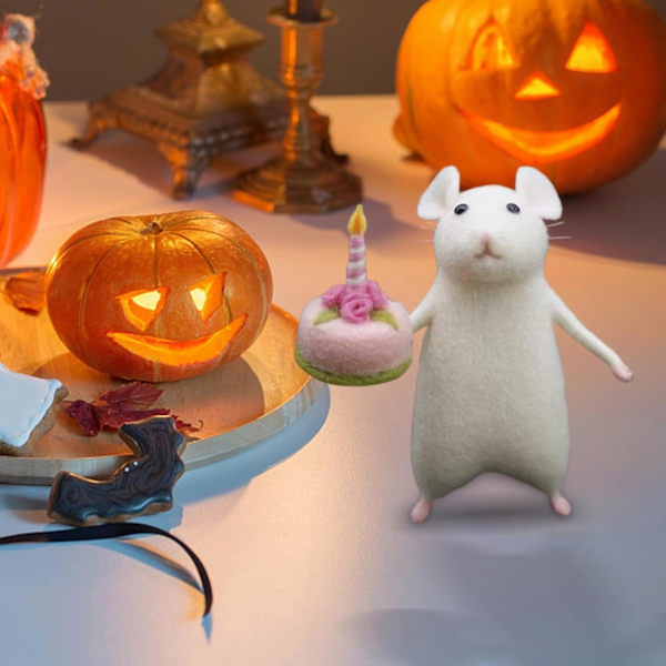 (Kage) Halloween Mus med Filt Græskar Dyr, Nålfilt Ch