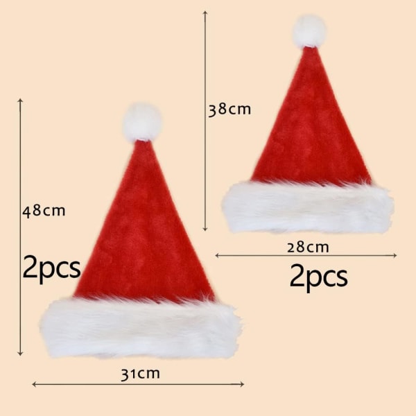 4 stk Pompom Santa Hat, Voksen Julehatt, Plysj Santa Hat, Rød San