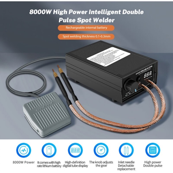 8000W Punktsvejsemaskine Bærbar Justerbar 0-1200A Lithium Ba