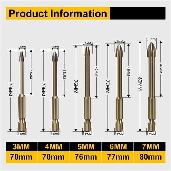 5 stk. Keramisk Glass Tile Drill Bit, Effektiv Universal Boring T