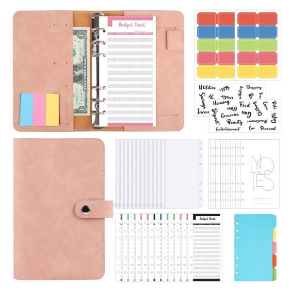 Dousha rosa set, A6 lösblad klipp PU mjukt läder anteckningsbok kontanter