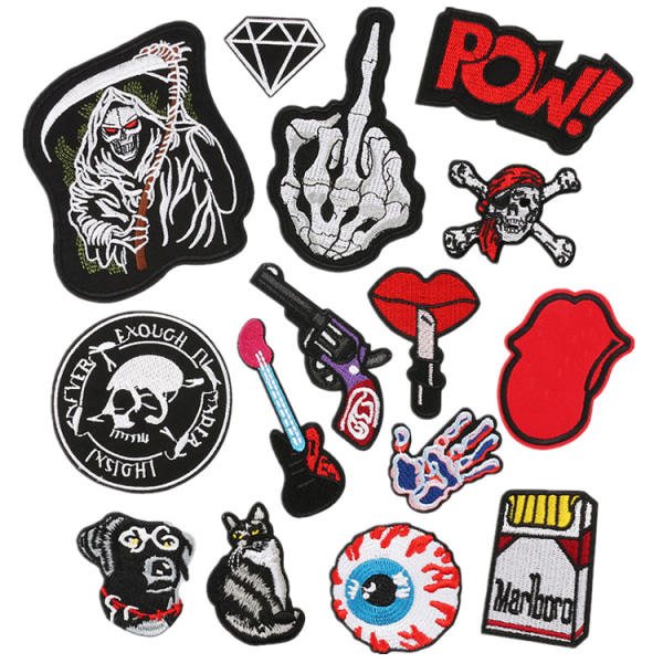 15 stk Assorted Cool Design Stryg patches på, sy patches på Embro