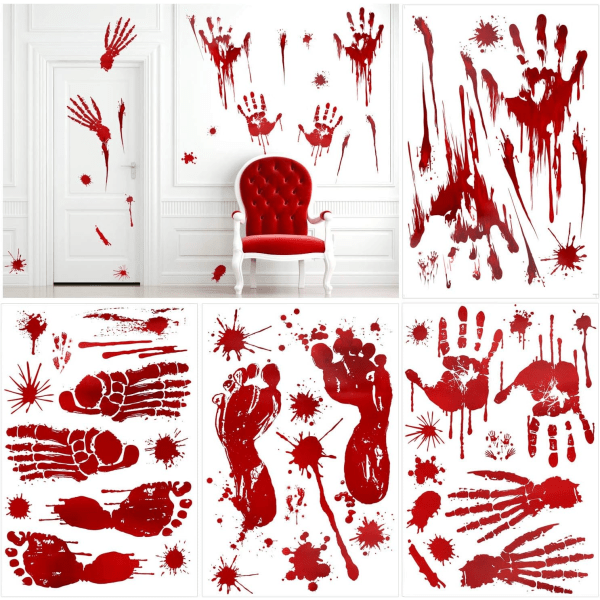 4 st Halloween blödande händer med blodstänk klistermärken fönster