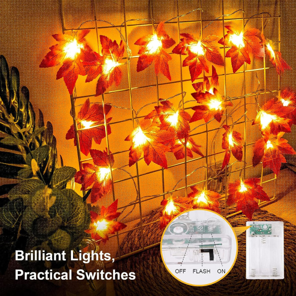 Maple Leaf String Lights, 20 LED 3M Autumn Leaf String Lights Bat