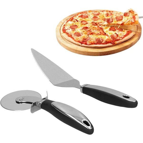 Pizzasæt, 2 stk./sæt rustfrit stål pizzaspade med non-sl