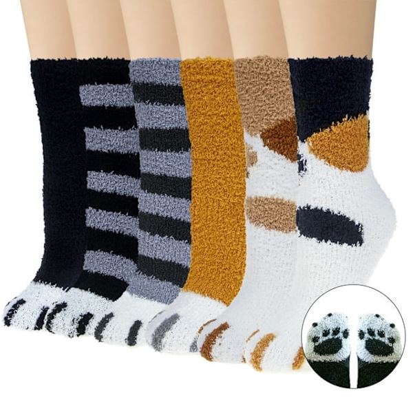 Set med 6, korallfleece höst/vinter damstrumpor mjuka, varma