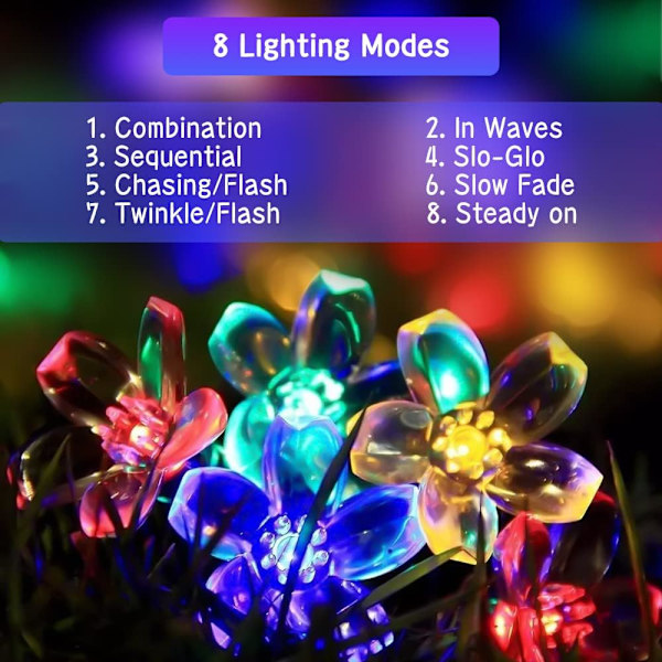 Solcells drivna ljusslingor, 12M 100 LED körsbärsblomma jul