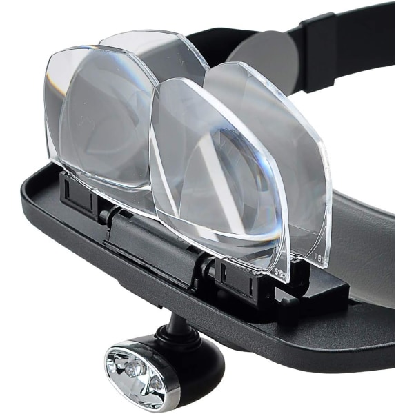 Hovedbåndsforstørrelsesglas med 2 LED-lys, håndfri hovedmonteret forstørrelsesglas