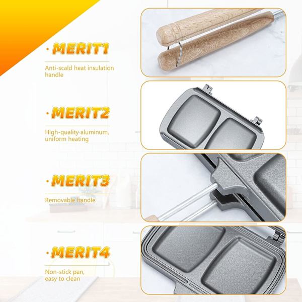 Brödrost, Croque Waffle, Non-Stick Panini Grillapparat, Detacha