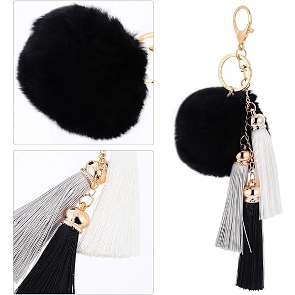 1 stk. nøglering med fluffy pompom, nøglering i imiteret pels, taskepynt, Wo
