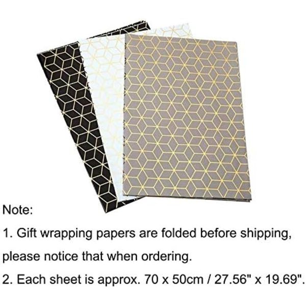 Presentpapper, Set med 3 geometriska mönster Guld Presentpapper