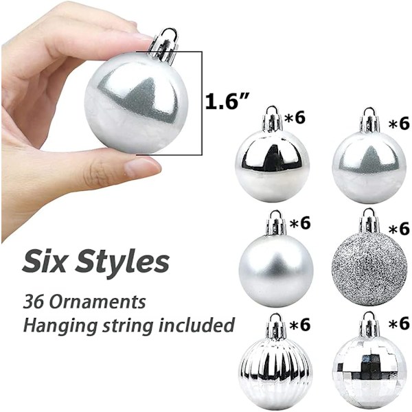 Argent Lot de 36 Boules de Noël Assorties avec Pendentif incassab