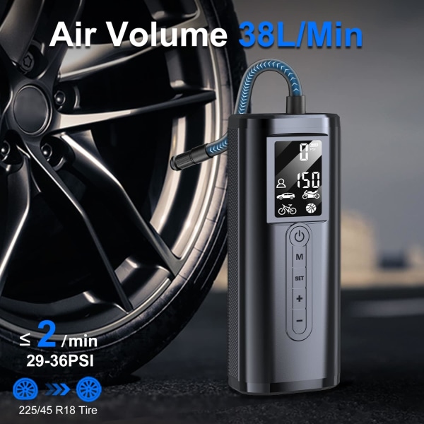 AP2-P Autonrengaspainepumppu ja virtapankki (2in1) 150PSI Pyöränpumppu Mini