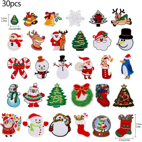 Julstrykjärn-på lapp, 30-pack tomte snögubbe träd snöflinga älg S