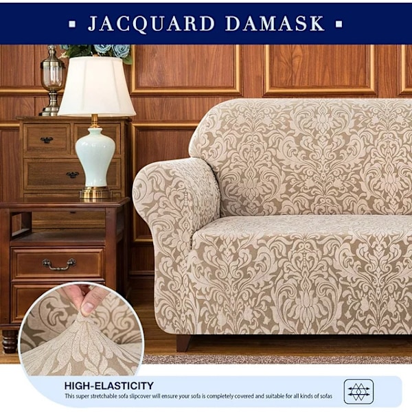 Aprikosfarget sofaovertrekk, 3-seters jacquard damask sofaovertrekk