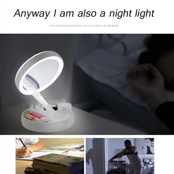 Taitettava 1x/10x suurentava LED-valaisin, kaksipuolinen meikkilaite