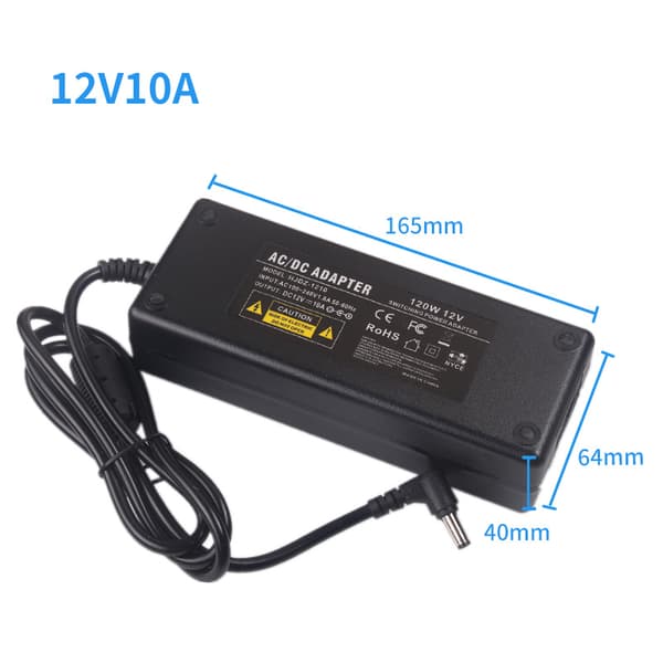 12V10A, 100-240V haleovervåkingskamera LED-strømadapter