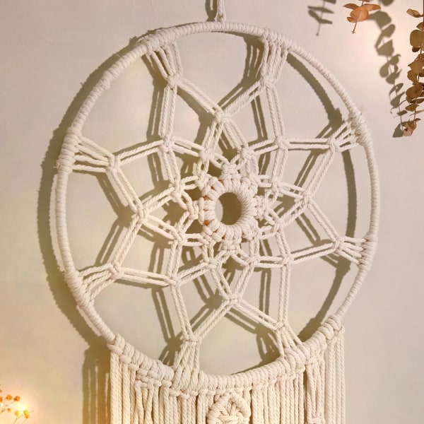 Vacker dröm Macrame drömfångare, stor vävd fjäder väggdekoration