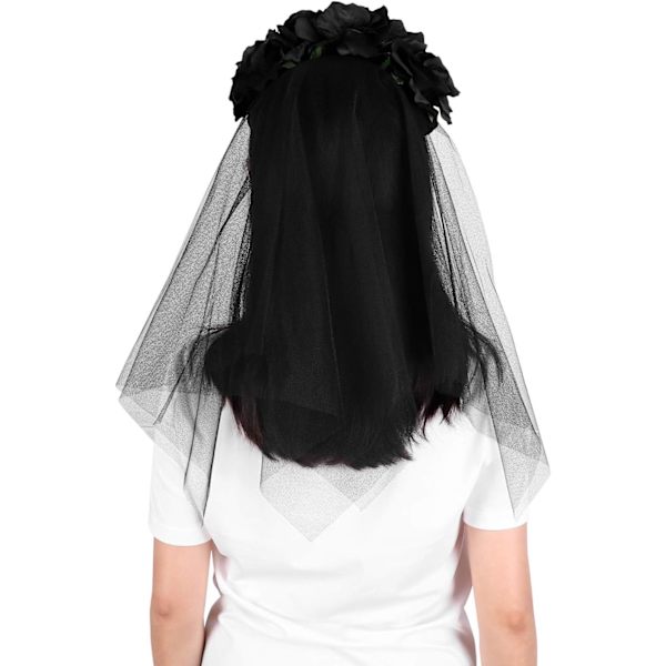Sort Blomsterkrone Hovedbånd Gotisk Brudeslør Halloween Tiara Hea