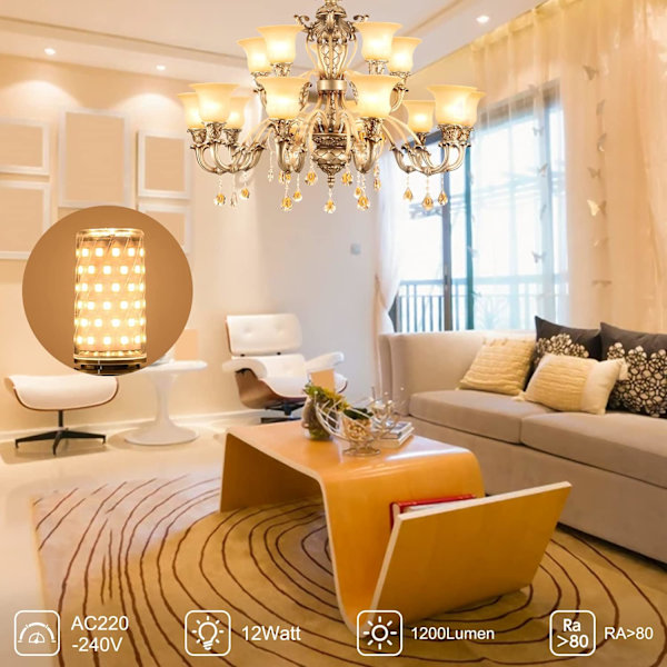 LED E27 12W Varm Hvit 3000K, E27 Edison Skruepære, Ekv