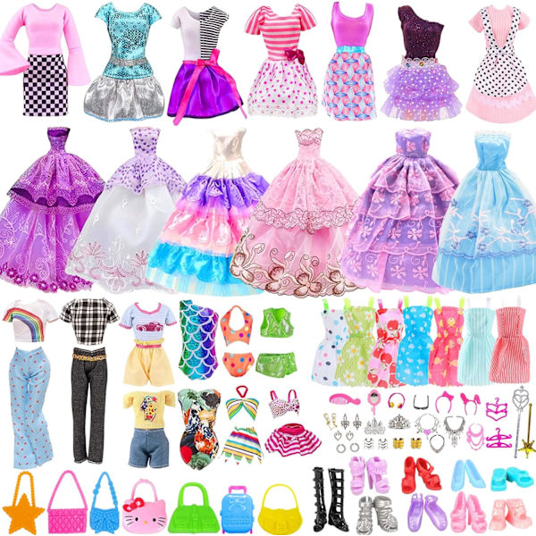 56 kpl 11,5 tuuman tyttönukkevaatteita Barbie-nukelle, nukkeasusteet